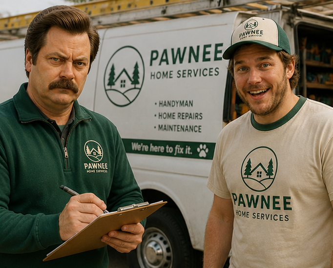 Pawnee team consulting on a job